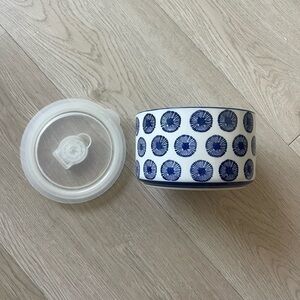 Blue Patterned Ceramic Food Storage Bowl with Lid